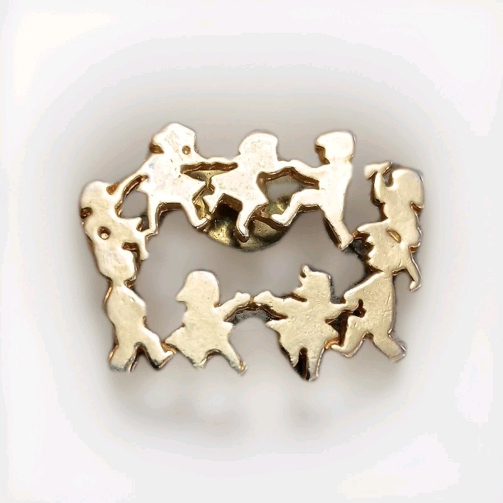 Vintage CTPM Signed Gold-Tone Kids Ring Around The Rosie Lapel Hat Pin Pinback